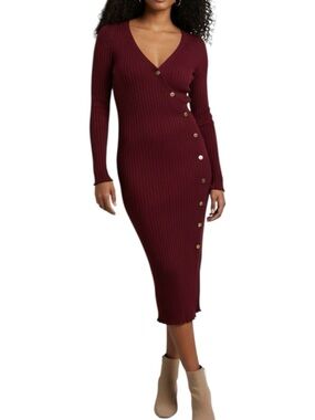 Jolie & Joy by FCT With Love Ribbed Knit Midi Dress Burgundy L